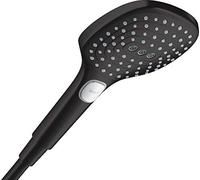 hansgrohe Raindance Select E - ducha de mano max. 8 l/min (EcoSmart), alcachofa de ducha con 3 tipos de chorro, cabezal de ducha rectangular, con sistema antical, negro mate, 28728670