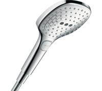 hansgrohe Raindance Select E - ducha de mano max. 8 l/min (EcoSmart), alcachofa de ducha con 3 tipos de chorro, cabezal de ducha rectangular, con sistema antical, cromo, 28728000