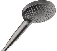 hansgrohe Raindance Select S - Alcachofa de ducha de mano con 3 tipos de chorro (incluye PowderRain), ducha redonda (120 mm), cabezal de ducha con función antical, cromo negro cepillado