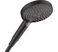 hansgrohe Raindance Select S - ducha de mano ahorro de agua 5,7 l/min (EcoSmart+), alcachofa de ducha con 3 tipos de chorro, cabezal de ducha (120 mm), con sistema antical, negro mate, 26516670