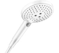 hansgrohe Raindance Select S - ducha de mano ahorro de agua 8 l/min (EcoSmart), alcachofa de ducha con 3 tipos de chorro, cabezal de ducha redondo (120 mm), con sistema antical, blanco mate, 26515700