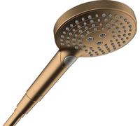 hansgrohe Raindance Select S - ducha de mano ahorro de agua 8 l/min (EcoSmart), alcachofa de ducha con 3 tipos de chorro, cabezal de ducha (120 mm), con sistema antical, bronce cepillado, 26515140