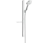 hansgrohe Raindance Select S set de ducha 120 3jet con barra de ducha de 90 cm y jabonera, 27648400, Color: Blanco / Cromo