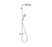 hansgrohe Raindance Select S - sistema de ducha con termostato, ducha lluvia (⌀ 240 mm) con grifo, ducha de mano (2 tipos de chorro), flexo, barra, ducha fija redondo (1 chorro), cromo, 27633000