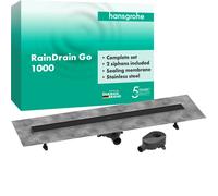 hansgrohe RainDrain Go kit completo canal de ducha 1000, antirretorno, para instalación estándar/plana, 56275670, Color: negro mate
