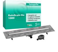 hansgrohe RainDrain Go kit completo canal de ducha 1000, antirretorno, para instalación estándar/plana, 56275800, Color: acero inoxidable pulido