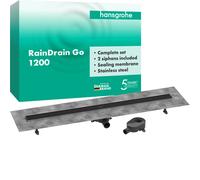 hansgrohe RainDrain Go kit completo canal de ducha 1200, antirretorno, para instalación estándar/plana, 56276670, Color: negro mate