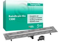 hansgrohe RainDrain Go kit completo canal de ducha 1200, antirretorno, para instalación estándar/plana, 56276800, Color: acero inoxidable pulido