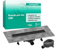 hansgrohe RainDrain Go kit completo canal de ducha 500, antirretorno, para instalación estándar/plana, 56270670, Color: negro mate