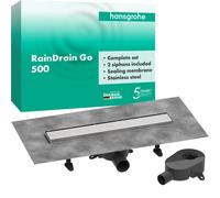 hansgrohe RainDrain Go kit completo canal de ducha 500, antirretorno, para instalación estándar/plana, 56270800, Color: acero inoxidable pulido