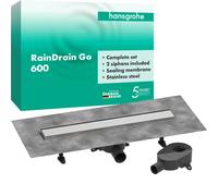 hansgrohe RainDrain Go kit completo canal de ducha 600, antirretorno, para instalación estándar/plana, 56271800, Color: acero inoxidable pulido