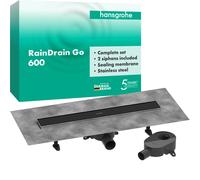 hansgrohe RainDrain Go kit completo canal de ducha 600, antirretorno, para instalación estándar/plana, 56271670, Color: negro mate