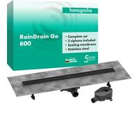 hansgrohe RainDrain Go kit completo canal de ducha 800, antirretorno, para instalación estándar/plana, 56273670, Color: negro mate