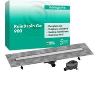 hansgrohe RainDrain Go kit completo canal de ducha 900, antirretorno, para instalación estándar/plana, 56274800, Color: acero inoxidable pulido