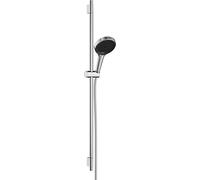 hansgrohe Rainfinity, set de ducha ahorro de agua, ducha de mano (EcoSmart) con barra ducha 90cm, soporte ducha y Designflex flexo textil de ducha 160cm, 3 tipos de chorro, cromo
