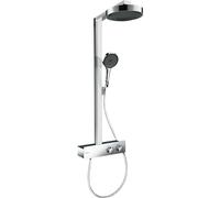 hansgrohe Rainfinity, sistema de ducha con termostato, ducha lluvia (250 mm) con grifo, ducha de mano (3 tipos de chorro), flexo, barra, ducha fija redondo (1 tipo de chorro), cromo
