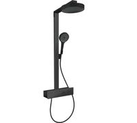 hansgrohe Rainfinity, sistema de ducha con termostato, ducha lluvia (250 mm) con grifo, ducha de mano (3 tipos de chorro), flexo, barra, ducha fija redondo (1 tipo de chorro), negro mate