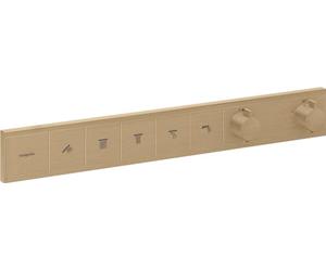 hansgrohe RainSelect, termostato para ducha empotrado , grifo ducha con botón de seguridad (SafetyStop) a 40 °C, termostato rectangular , mezclador para 5 funciones, bronce cepillado