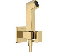hansgrohe set de bidé E, ducha de bidet con 1 tipo de chorro ahorro de agua (EcoSmart), incl. llave de paso, soporte de ducha y flexo de ducha 1,25 m, para agua caliente, color oro pulido