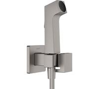 hansgrohe set de bidé E, ducha de bidet con 1 tipo de chorro ahorro de agua (EcoSmart), incl. llave de paso, soporte de ducha y flexo de ducha 1,25 m, para agua caliente, cromo negro cepillado