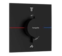 hansgrohe ShowerSelect Comfort E, termostato empotrado , grifo con botón de seguridad (SafetyStop) a 40 °C, termostato rectangular para ducha y bañera, mezclador para 2 funciones, negro mate