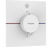 Termostato hansgrohe ShowerSelect Comfort E, empotrado, 1 consumidor, roseta cuadrada, con pulsador, 15571700, Color: Blanco Mate