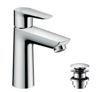 hansgrohe Talis E - grifo lavabo con vaciador Push-Open, grifo monomando lavabo 104 mm, mezclador monomando lavabo ahorro de agua (EcoSmart), cromo, 71711000