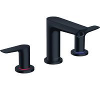 hansgrohe Talis E Mezclador de lavabo de 3 agujeros, residuos emergentes, proyección de 112mm, 71733670, Color: Negro Mate