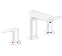 hansgrohe Talis E Mezclador de lavabo de 3 agujeros, residuos emergentes, proyección de 112mm, 71733700, Color: blanco mate