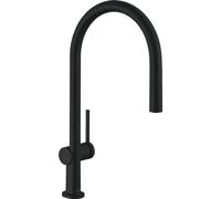 hansgrohe Talis M54 - grifo de cocina con ducha extraíble, 1 tipo de chorro, mezclador monomando cocina 210 mm, grifo cocina fregadero con caño giratorio, negro mate, 72802670