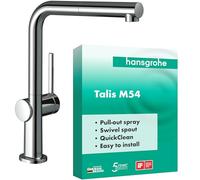 hansgrohe Talis M54 mezclador de cocina monomando 270, caño extraíble, 1 jet, 72808000, Color: cromado