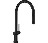 hansgrohe Talis M54 - grifo de cocina con ducha extraíble, 2 tipos de chorro, altura del caño 210 mm, grifo cocina fregadero con caño giratorio, negro mate, 72800670