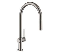 hansgrohe Talis M54 Mezclador monomando de cocina 210, rociador extraíble, 2 tipos de rociado, Eco, 72842340, Color: Cromo negro cepillado