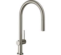 hansgrohe Talis M54 monomando de cocina 210, caño extraíble, 1jet, sBox, 72803800, Color: Acabado en acero inoxidable