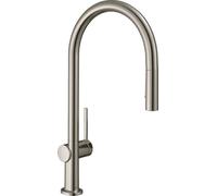 hansgrohe Talis M54 monomando de cocina 210, ducha extraíble, 2 chorros, 72800800, Color: Acabado en acero inoxidable