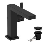 hansgrohe Tecturis E Fine - grifo lavabo con vaciador automático, ahorro de energía (CoolStart), grifo monomando lavabo 133 mm, mezclador lavabo ahorro de agua (EcoSmart+), negro mate, 73023670