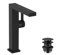 hansgrohe Tecturis E Fine - grifo lavabo con vaciador Push-Open, ahorro de energía (CoolStart), caño giratorio, grifo monomando lavabo 211 mm, ahorro de agua (EcoSmart+), negro mate, 73060670