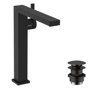 hansgrohe Tecturis E Fine - grifo lavabo con vaciador Push-Open, grifo monomando lavabo 243 mm, mezclador monomando lavabo ahorro de agua (EcoSmart+), negro mate, 73070670