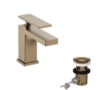 hansgrohe Tecturis E - grifo lavabo con vaciador automático, ahorro de energía (CoolStart), grifo monomando lavabo 90 mm, mezclador lavabo ahorro de agua (EcoSmart+), bronce cepillado, 73002140