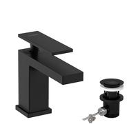 hansgrohe Tecturis E - grifo lavabo con vaciador automático, ahorro de energía (CoolStart), grifo monomando lavabo 90 mm, mezclador monomando lavabo ahorro de agua (EcoSmart+), negro mate, 73002670