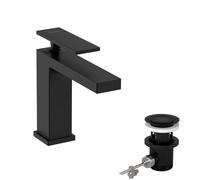 hansgrohe Tecturis E mezclador monomando de lavabo 110, proyección 144mm, con juego de desagüe, EcoSmart+, 73010670, Color: negro mate