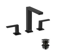 hansgrohe Tecturis E - grifo lavabo de 3 agujeros con vaciador Push-Open, grifo monomando lavabo 173 mm, mezclador monomando lavabo ahorro de agua (EcoSmart+), negro mate, 73030670