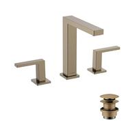 hansgrohe Tecturis E - grifo lavabo de 3 agujeros con vaciador Push-Open, grifo monomando lavabo 173 mm, mezclador monomando lavabo ahorro de agua (EcoSmart+), bronce cepillado, 73030140