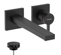 hansgrohe Tecturis E - grifo lavabo empotrado con desagüe, grifo monomando lavabo 22,5 cm, mezclador monomando lavabo ahorro de agua (EcoSmart+), negro mate, 73051670