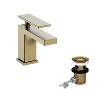 hansgrohe Tecturis E mezclador monomando de lavabo 80, 122 mm de proyección, con juego de desagüe, CoolStart, EcoSmart+, 73002140, Color: Bronce cepillado