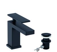 hansgrohe Tecturis E mezclador monomando de lavabo 80, 122 mm de proyección, con juego de desagüe, CoolStart, EcoSmart+, 73002670, Color: negro mate