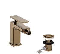hansgrohe Tecturis E mezclador monomando para bidé, proyección 149mm, con juego de desagüe, 73200140, Color: Bronce cepillado