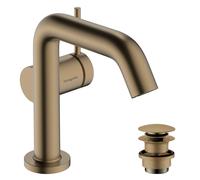 hansgrohe Tecturis S grifería de lavabo 110 Fine CoolStart, EcoSmart+, con juego de desagüe PUSH, 130 mm de alcance, 73320140, Color: Bronce cepillado