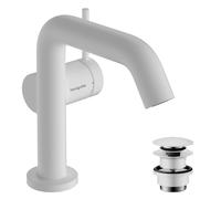 hansgrohe Tecturis S grifería de lavabo 110 Fine CoolStart, EcoSmart+, con juego de desagüe PUSH, 130 mm de alcance, 73320700, Color: Blanco mate