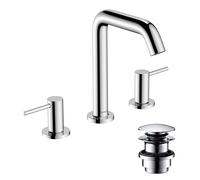 hansgrohe Tecturis S - grifo lavabo de 3 agujeros con vaciador Push-Open, grifo monomando lavabo 152 mm, mezclador monomando lavabo ahorro de agua (EcoSmart+), cromo, 73330000